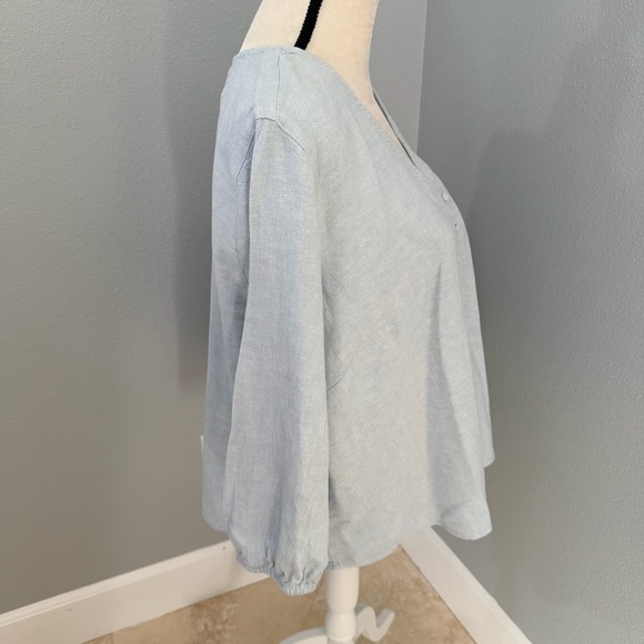 Laura Ashley Soft Blue V-Neck Blouse - Picture 7 of 12